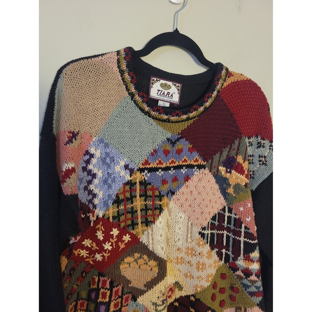 VTG 1996 Tiara Patchwork Design Pullover Sweater … - image 2